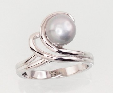 Серебряное кольцо #2101457(PRh-Gr)_PE-GR, Серебро	925°, родий (покрытие), Жемчуг , Размер: 17.5, 3.5 гр.