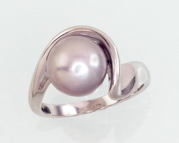 Серебряное кольцо #2101456(PRh-Gr)_PE-GR, Серебро	925°, родий (покрытие), Жемчуг , Размер: 16, 3.9 гр.
