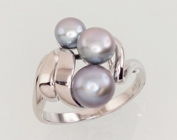 Серебряное кольцо #2101454(PRh-Gr)_PE-GR, Серебро	925°, родий (покрытие), Жемчуг , Размер: 17, 4.2 гр.