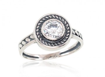 Серебряное кольцо #2101410(POx-Bk)_CZ, Серебро	925°, оксид (покрытие), Цирконы , Размер: 18, 2.6 гр.