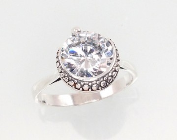 Серебряное кольцо #2101409(POx-Bk)_CZ, Серебро	925°, оксид (покрытие), Цирконы , Размер: 17, 3.1 гр.