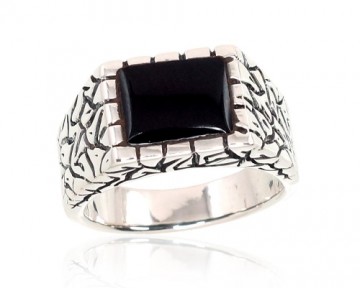 Серебряное кольцо #2101366(POx-Bk)_ON, Серебро	925°, оксид (покрытие), Оникс , Размер: 20, 10.6 гр.