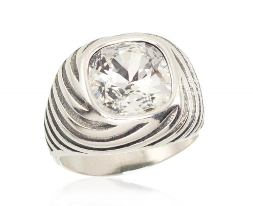 Серебряное кольцо #2101209(POx-Bk)_SV, Серебро	925°, оксид (покрытие), Кристаллы , Размер: 17, 7.8 гр. image 1