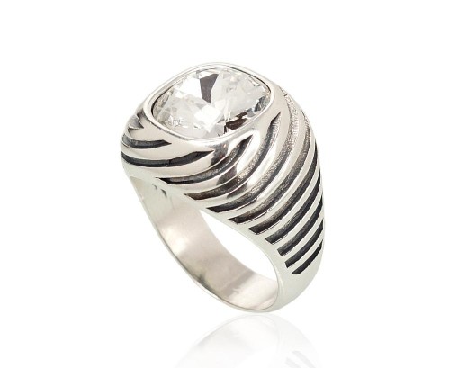 Серебряное кольцо #2101209(POx-Bk)_SV, Серебро	925°, оксид (покрытие), Кристаллы , Размер: 17, 7.8 гр. image 2