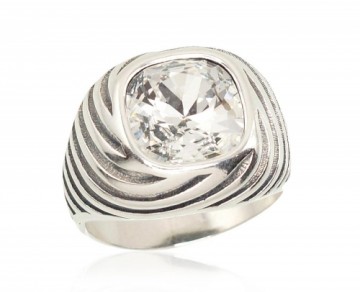 Серебряное кольцо #2101209(POx-Bk)_SV, Серебро	925°, оксид (покрытие), Кристаллы , Размер: 17, 7.8 гр.
