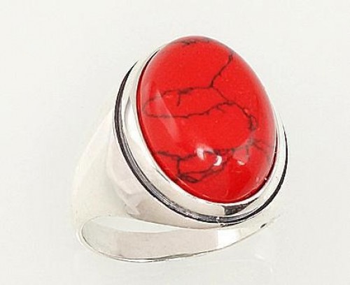 Серебряное кольцо #2101192(POx-Bk)_COX, Серебро	925°, оксид (покрытие), Коралл (Имитация) , Размер: 18.5, 8 гр. image 1