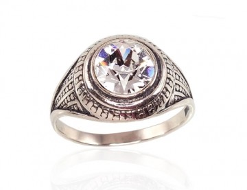 Серебряное кольцо #2100947(POx-Bk)_SV, Серебро	925°, оксид (покрытие), Кристаллы , Размер: 16.5, 3.9 гр.