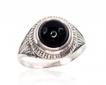 Серебряное кольцо #2100947(POx-Bk)_ON-2, Серебро	925°, оксид (покрытие), Оникс , Размер: 18, 3.3 гр.