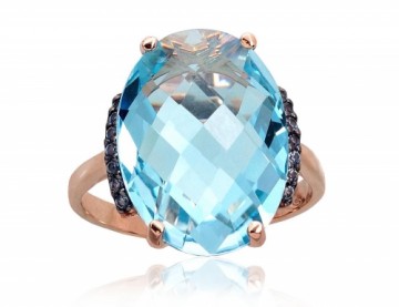 Золотое кольцо #1100965(Au-R+PRh-Bk)_CZ-LB+TZLB, Красное Золото	585°, родий (покрытие) , Цирконы , Небесно-голубой топаз , Размер: 19.5, 6.54 гр.