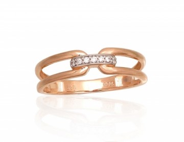 Золотое кольцо #1100946(Au-R+PRh-W)_DI, Красное Золото	585°, родий (покрытие) , Бриллианты (0,036Ct), Размер: 17.5, 2.21 гр.