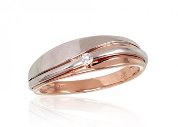 Золотое кольцо #1100651(Au-R+Au-W)_DI, Красное/Белое Золото	585°, Бриллианты (0,03Ct), Размер: 17, 2.95 гр.