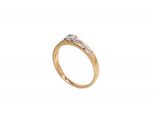 Золотое кольцо #1100190(Au-Y+PRh-W)_DI, Желтое Золото	585°, родий (покрытие) , Бриллианты (0,211Ct), Размер: 18, 1.83 гр. image 2