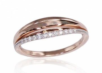 Золотое кольцо #1100163(Au-R+PRh-W)_DI, Красное Золото	585°, родий (покрытие) , Бриллианты (0,05Ct), Размер: 17, 2.79 гр.