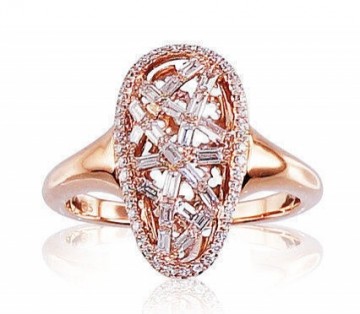 Золотое кольцо #1100141(Au-R)_DI, Красное Золото	585°, Бриллианты (0,39Ct), Размер: 17.5, 3.87 гр.