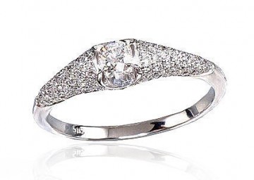 Золотое кольцо #1100119(Au-W)_DI, Белое Золото	585°, Бриллианты (0,458Ct), Размер: 17, 2.25 гр.