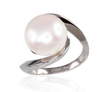 Zelta gredzens #1100117(Au-W)_PE, Baltais Zelts	585°, Pērles , Izmērs: 18, 5.46 gr.