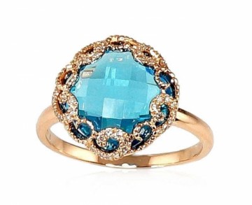 Золотое кольцо #1100093(Au-R)_DI+TZB, Красное Золото	585°, Бриллианты (0,112Ct), Голубой топаз , Размер: 17, 3.35 гр.