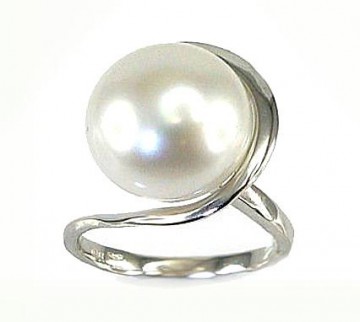 Zelta gredzens #1100057(Au-W)_PE, Baltais Zelts	585°, Pērles , Izmērs: 17.5, 5.3 gr.