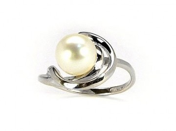 Zelta gredzens #1100047(Au-W)_PE, Baltais Zelts	585°, Pērles , Izmērs: 18, 3.54 gr.