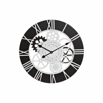 Sienas pulkstenis DKD Home Decor Koks Melns Balts Dzelzs Pārnesumi (60 x 4 x 60 cm)