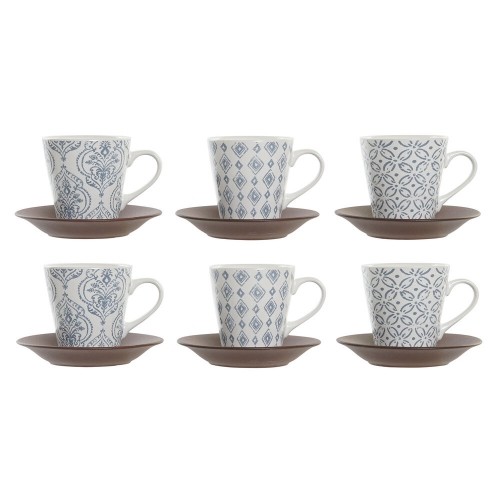 Komplekts ar kafijas tasēm DKD Home Decor Zils Brūns Keramika (150 ml) image 1