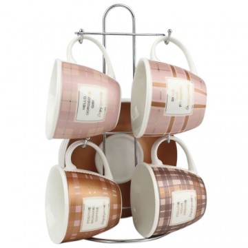 Komplekts ar kafijas tasēm DKD Home Decor Rozā Brūns Porcelāns Bone China (210 ml)