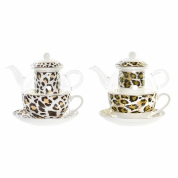 Tējkanna DKD Home Decor Leoparda Stikls Porcelāns (250 ml) (2 gb.)