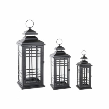 Laternas DKD Home Decor Stikls Melns Metāls (24 x 24 x 60 cm) (3 Daudzums)