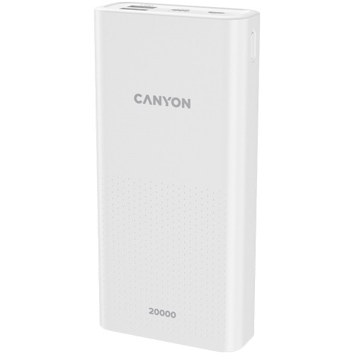 CANYON  PB-2001 Power bank 20000mAh Li-poly battery, Input 5V/2A , Output 5V/2.1A(Max) , 144*69*28.5mm, 0.440Kg, white image 2