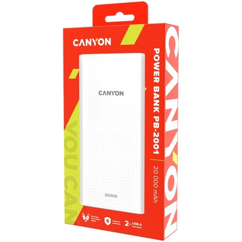 CANYON  PB-2001 Power bank 20000mAh Li-poly battery, Input 5V/2A , Output 5V/2.1A(Max) , 144*69*28.5mm, 0.440Kg, white image 3