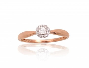 Золотое кольцо #1101050(Au-R+PRh-W)_DI, Красное Золото	585°, родий (покрытие) , Бриллианты (0,07Ct), Размер: 18, 1.36 гр.
