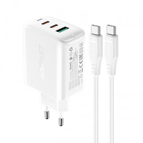 Acefast 2in1 charger 2x USB Type C / USB 65W, PD, QC 3.0, AFC, FCP (set with cable) white (A13 white) image 1