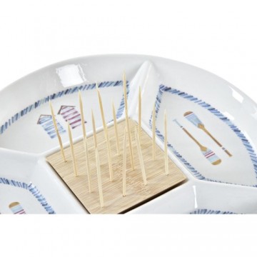 Uzkodu paplāte DKD Home Decor Dabisks Zils Bambuss Keramika (23,5 x 23,5 x 7 cm)