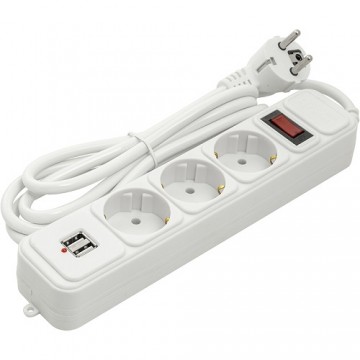 EXD Extension cord 1.8m, 3 sockets + 2 USB, with switch