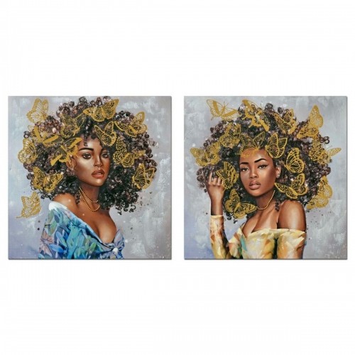Glezna DKD Home Decor Koloniāls Āfrikas sieviete (80 x 3 x 80 cm) (2 gb.) image 1