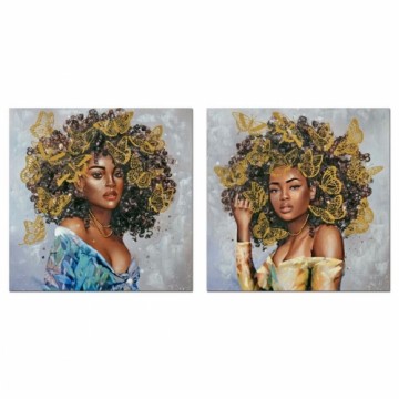 Glezna DKD Home Decor Koloniāls Āfrikas sieviete (80 x 3 x 80 cm) (2 gb.)