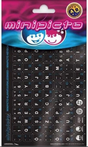 Kolm LÕvi (minipicto) Minipicto keyboard stickers EST/RUS, black/blue (KB-UNI-RU02-BLK) image 1