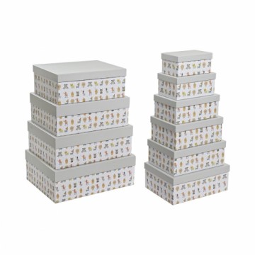 Saliekamo Organizējošo Kastu Komplekts DKD Home Decor Pelēks Mājdzīvnieki Kartons (43,5 x 33,5 x 15,5 cm)