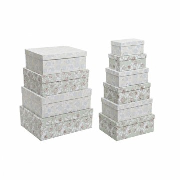 Saliekamo Organizējošo Kastu Komplekts DKD Home Decor Bēšs Zaļš Цветы Kartons (43,5 x 33,5 x 15,5 cm)