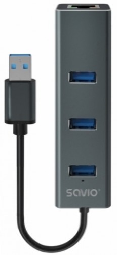 USB Centrmezgls Savio 3-port USB-A 3.1 Gen 1 Hub with RJ-45 Gigabit Ethernet image 1