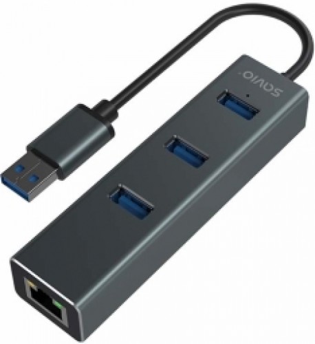 USB Centrmezgls Savio 3-port USB-A 3.1 Gen 1 Hub with RJ-45 Gigabit Ethernet image 2