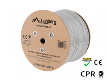 Lanberg Cable LAN UFTP Cat-6A 305M wire CU LSZH CPR+ fluke passed, grey