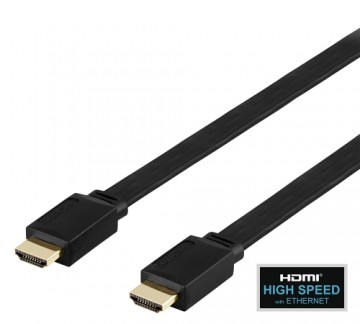 Kabelis DELTACO Flat High Speed su Ethernet HDMI, 4K UHD, 5m, juodas / HDMI-1050F-K / 00100014