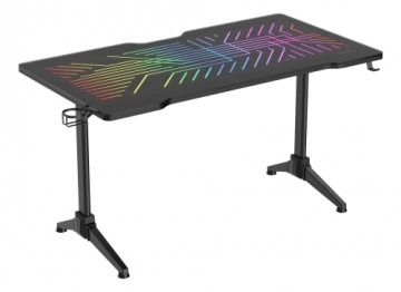 RGB žaidimų stalas DELTACO GAMING DT420 grūdintas stiklas, kabelių valdymas, puodelių ir ausinių laikiklis, juodas / GAM-150