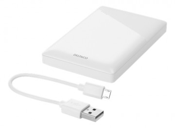Išorinė baterija DELTACO 5000 mAh, 2.1 A / 10.5 W, 18.5 Wh, 2x USB-A, balta / PB-A1000