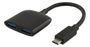 USB-C šakotuvas DELTACO 2xUSB-A, 0.1m kabelis, juodas / USBC-HUB4