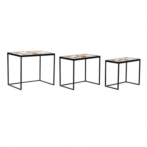 3 galdu komplekts DKD Home Decor Stikls Melns Metāls Dzeltens (60 x 40 x 50 cm) image 1