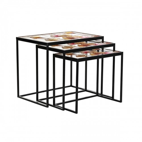 3 galdu komplekts DKD Home Decor Stikls Melns Metāls Dzeltens (60 x 40 x 50 cm) image 2