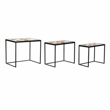 3 galdu komplekts DKD Home Decor Stikls Melns Metāls Dzeltens (60 x 40 x 50 cm)