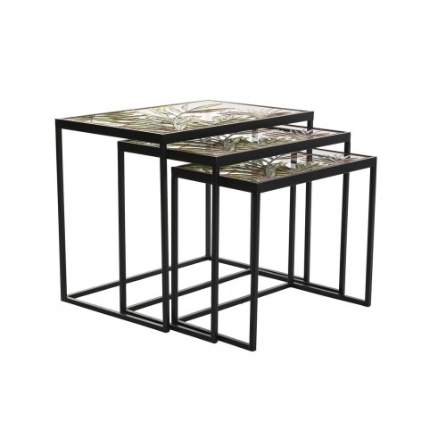 Набор из трех столиков DKD Home Decor Стеклянный Чёрный Металл Зеленый (60 x 40 x 50 cm) image 4